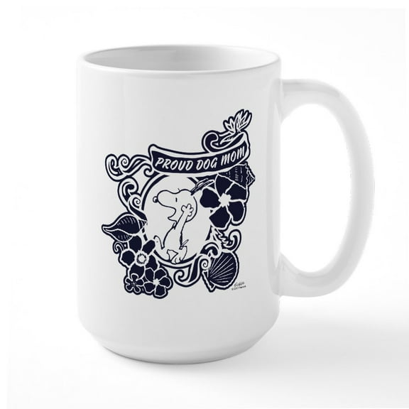CafePress - Snoopy Proud Dog Mom - 15 oz Ceramic Large White Novelty Mug