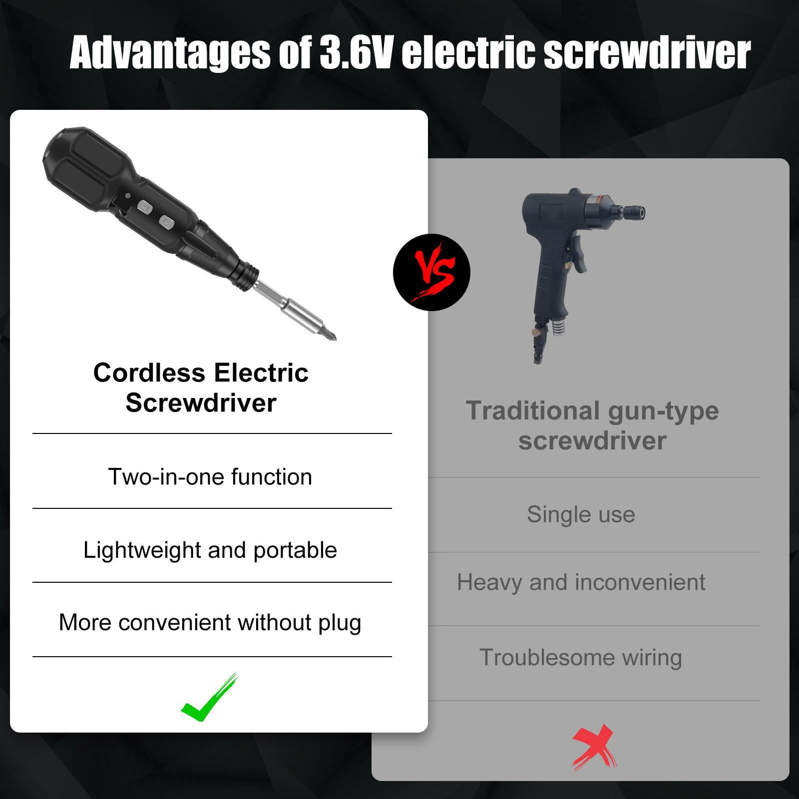 Electric Screwdriver Cordless, Rechargeable Power Screwdrivers Set, Portable Automatic Home Repair Tool Kit with LED Lights and USB Cable
