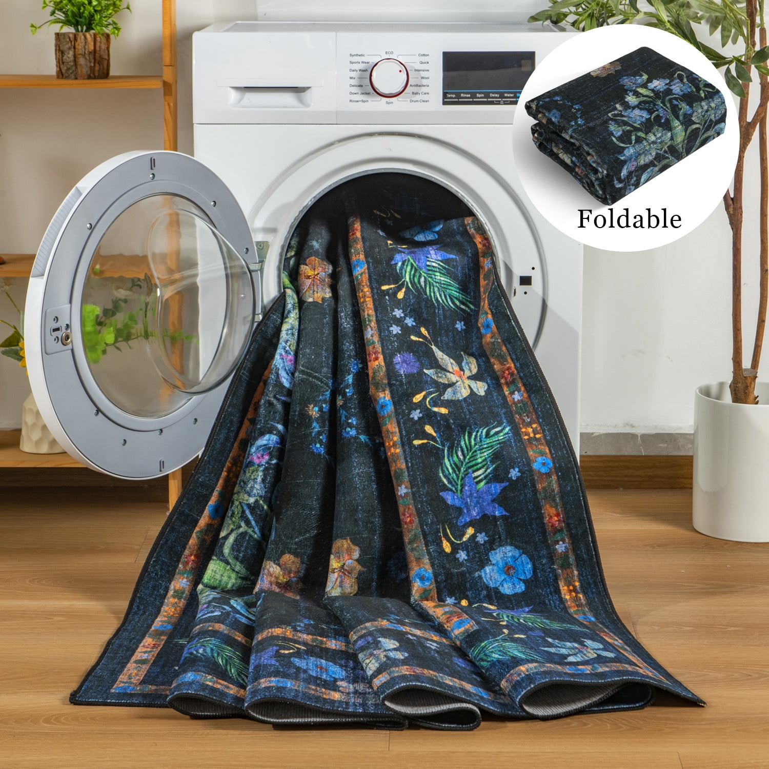 Wondo 6' x 9' Low Pile Area Rugs, Machine Washable Rug for Living Room, Bedroom, Kids' Room & High-Traffic Areas, Black