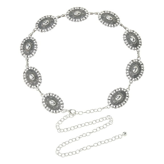 1Set Hobbspring 1pc Tibetan Style Alloy Flower Links Chains Belts for Women Antique Silver 646mm