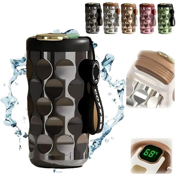 Travel Coffee Mug, Stainless Steel Coffee Mug, Temperature Control Travel Mug 410ML, The Coffee Mug with Temperature Display, 24 Crystal Cup Large Capacity Stainless Steel Coffee, Black