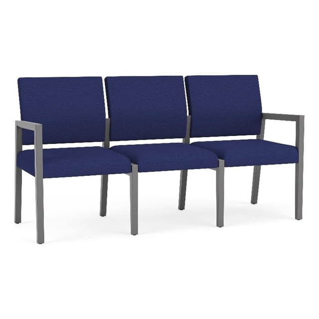Pemberly Row Waiting Reception 3 Seat Tandem Seating No Center Arms in Blue