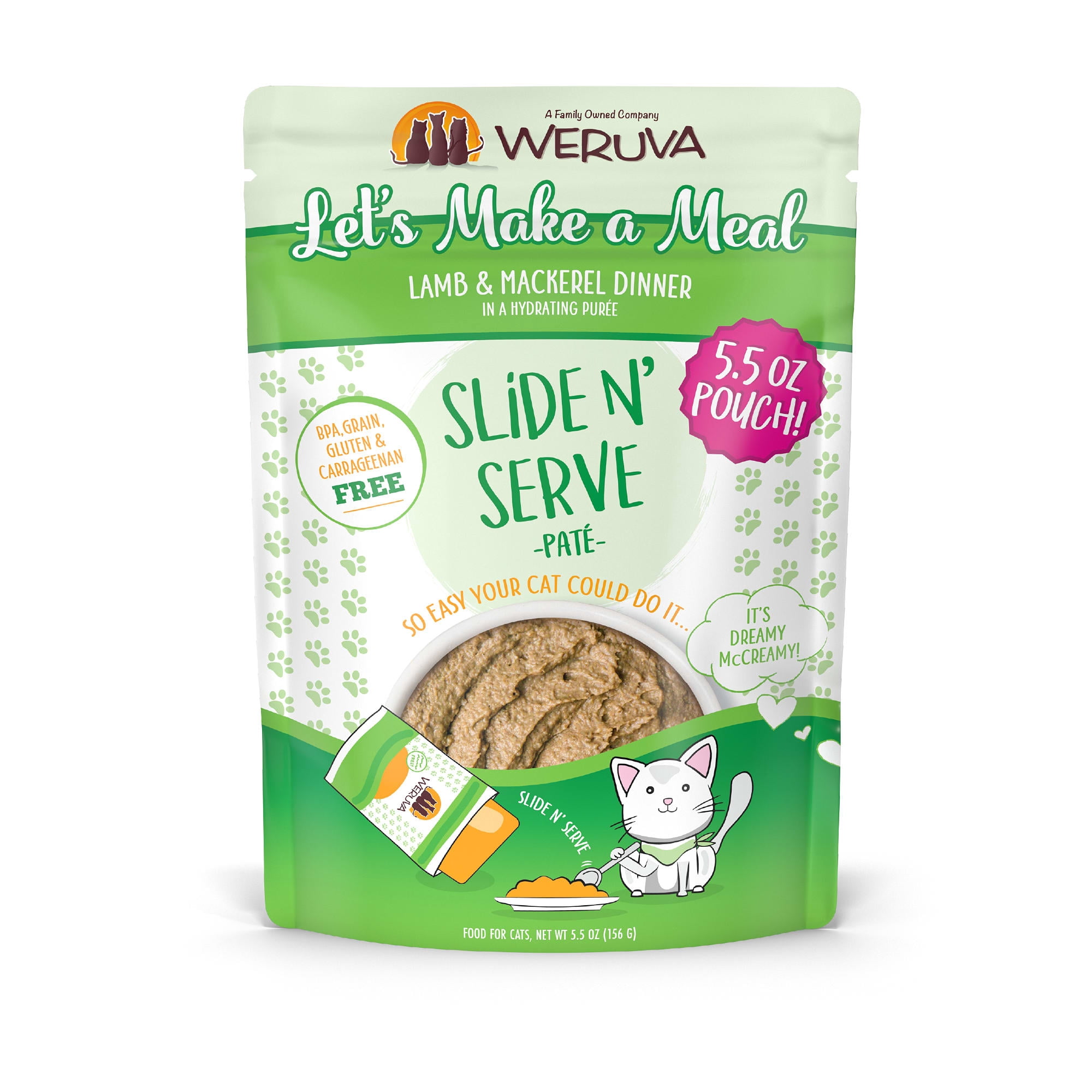 Weruva Pate Let's Make a Meal Lamb & Mackerel Dinner in a Hydrating Puree Wet Cat Food, 5.5 oz., Case of 12