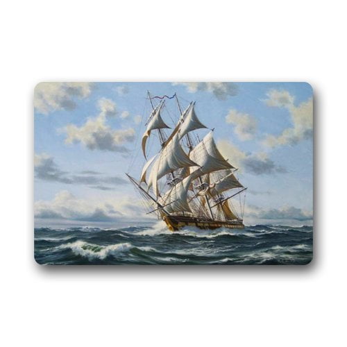 WinHome Nautical Vintage Sailing Pirate Ship Doormat Floor Mats Rugs