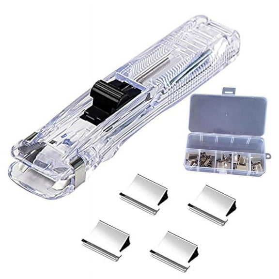 Handheld Paper Clip Dispenser, Portable Fast Paper Clipper with 50 Reusable Silver Metal Clips for Desktop Document