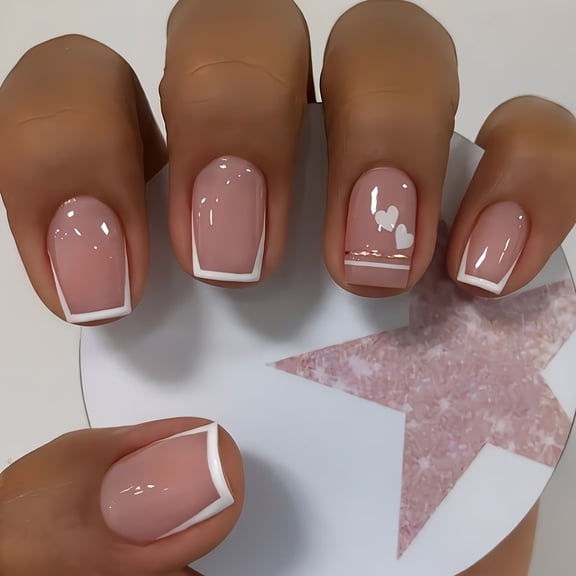 24 Heart-Shaped Press on Nails - Stylish DIY Nail Art for Women - Reusable & Durable Design