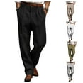 thumbnail image 3 of Men's Linen Pants Lightweight Straight Leg Pleated Leisure Trouser Relaxed Fit Casual Yoga Beach Work Dress Pant, 3 of 4
