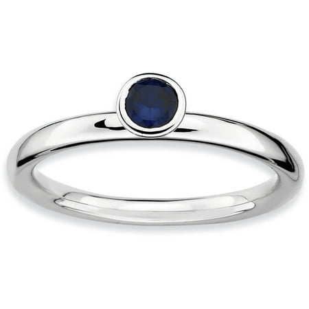 Stackable Expressions High 4mm Round Created Sapphire Sterling Silver Ring