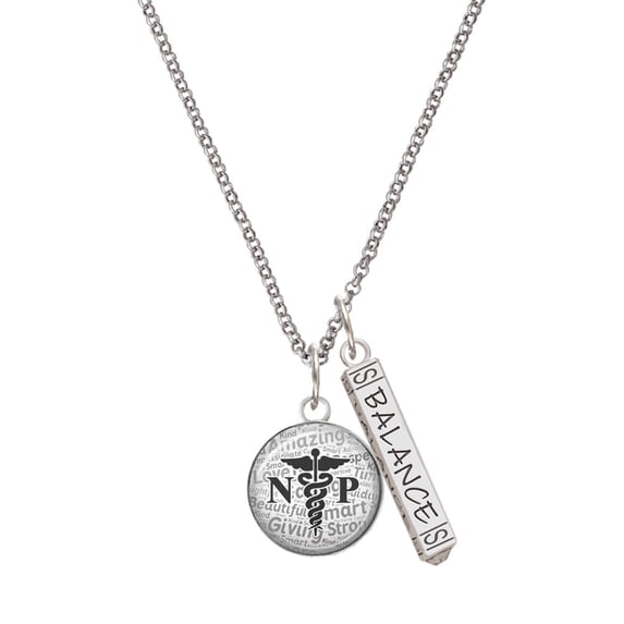 Delight Jewelry Silvertone Domed Black NP Silvertone Balance Bar Charm Necklace, 23"