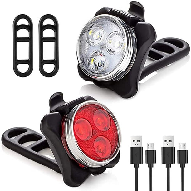 Juego de luces para bicicleta, recargable por USB, luz de bicicleta súper brillante, luz delantera y trasera para bicicleta, faro para bicicleta, duración de batería 2 veces mayor, resistente al agua.