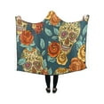 thumbnail image 1 of HATIART Hooded Throw Wrap Skull and Flowers Wearable Hooded Blanket 40x50 Inch Comfortable Softness Robe, 1 of 3