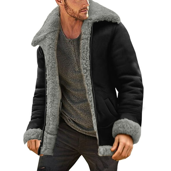 Cathalem Adult Outerwear Male Coats Mens Long Wool Coats Plus Size Winter Coat Lapel Collar Padded Leather Jacket Vintage Thicken Coat 5x (Grey, XXXXXL)
