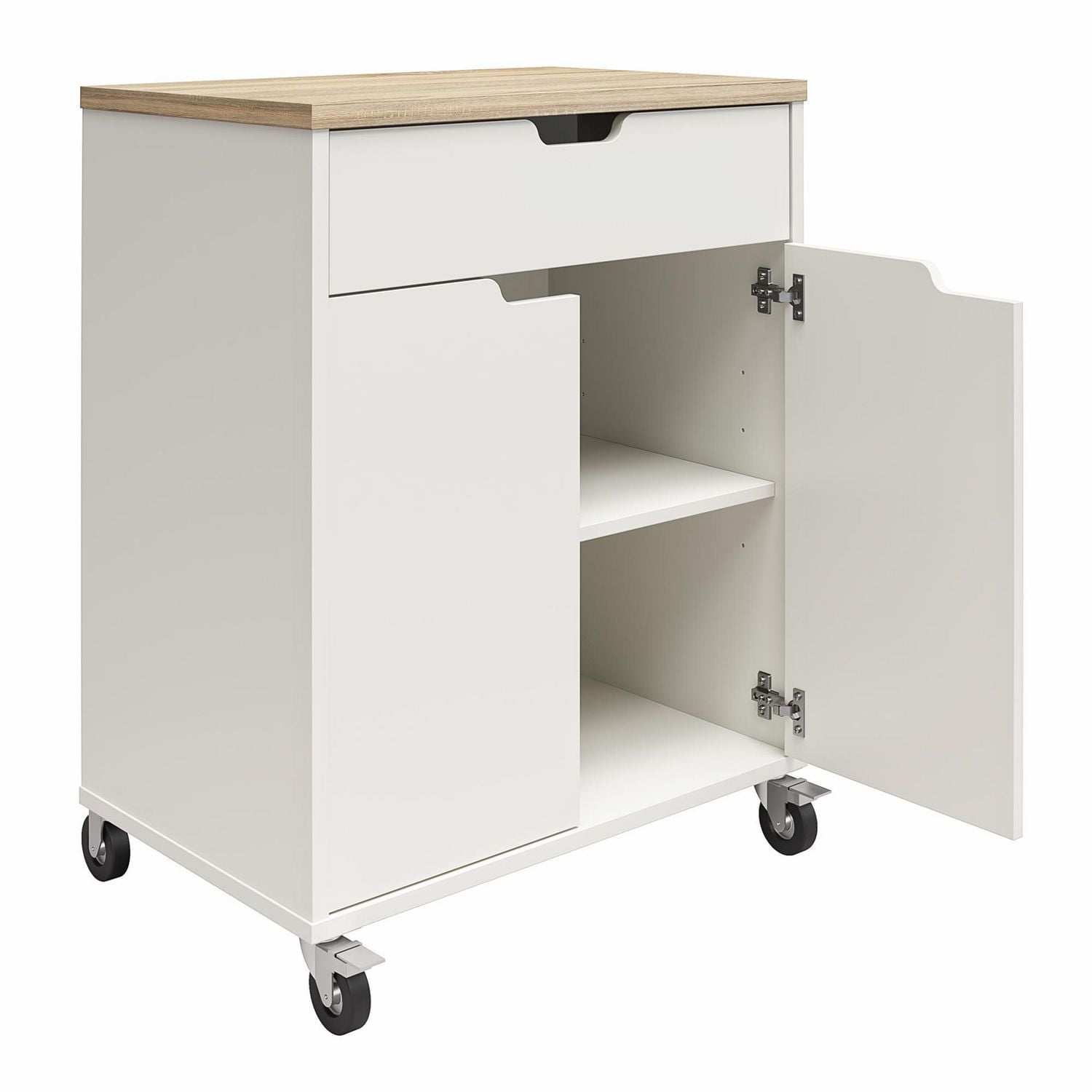 Systembuild Evolution Versa 2 Door/1 Drawer Storage Cart with Locking Casters , White and Weathered Oak