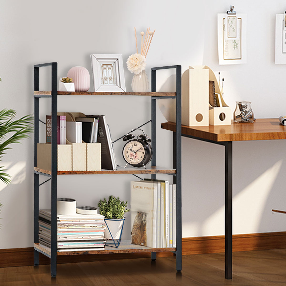 Insma 3 Tier Industrial Ladder Bookcase Bookshelf 