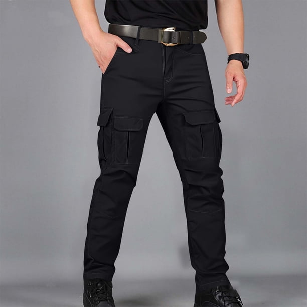 Pantalones largos para hombre, de color liso, informales, con bolsillos, para trabajo, para actividades al aire libre, rectos, de poliéster.