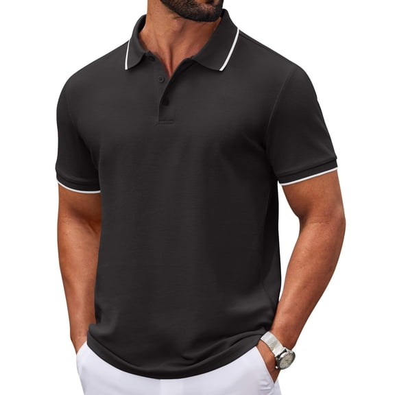 COOFANDY Mens Casual Polo Shirts Button Basic Short Sleeve Shirt Solid Color Collared Golf Shirt
