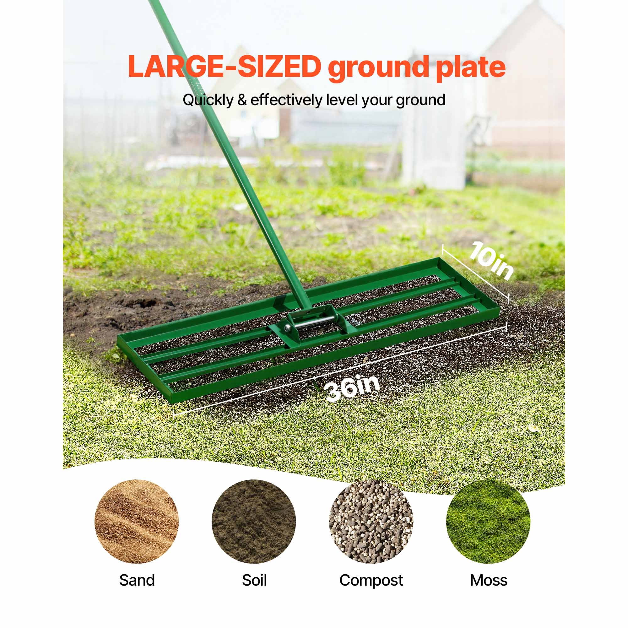 KFFKFF Lawn Leveling Rake, 36"x10" Lawn Tool, Durable Yard Leveler with 78" Steel Handle, Ideal for Garden, Golf Lawns, and Farms