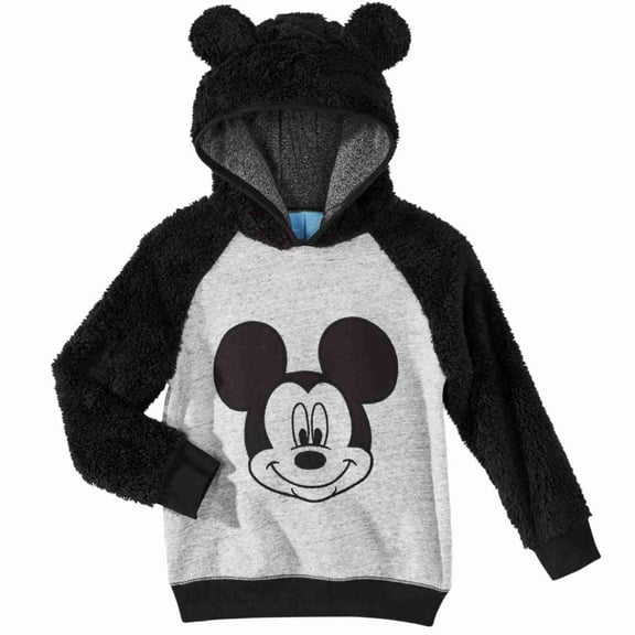 Disney Infant Boys Plush Black & Gray Mickey Mouse Hoodie Sweatshirt 6-9m