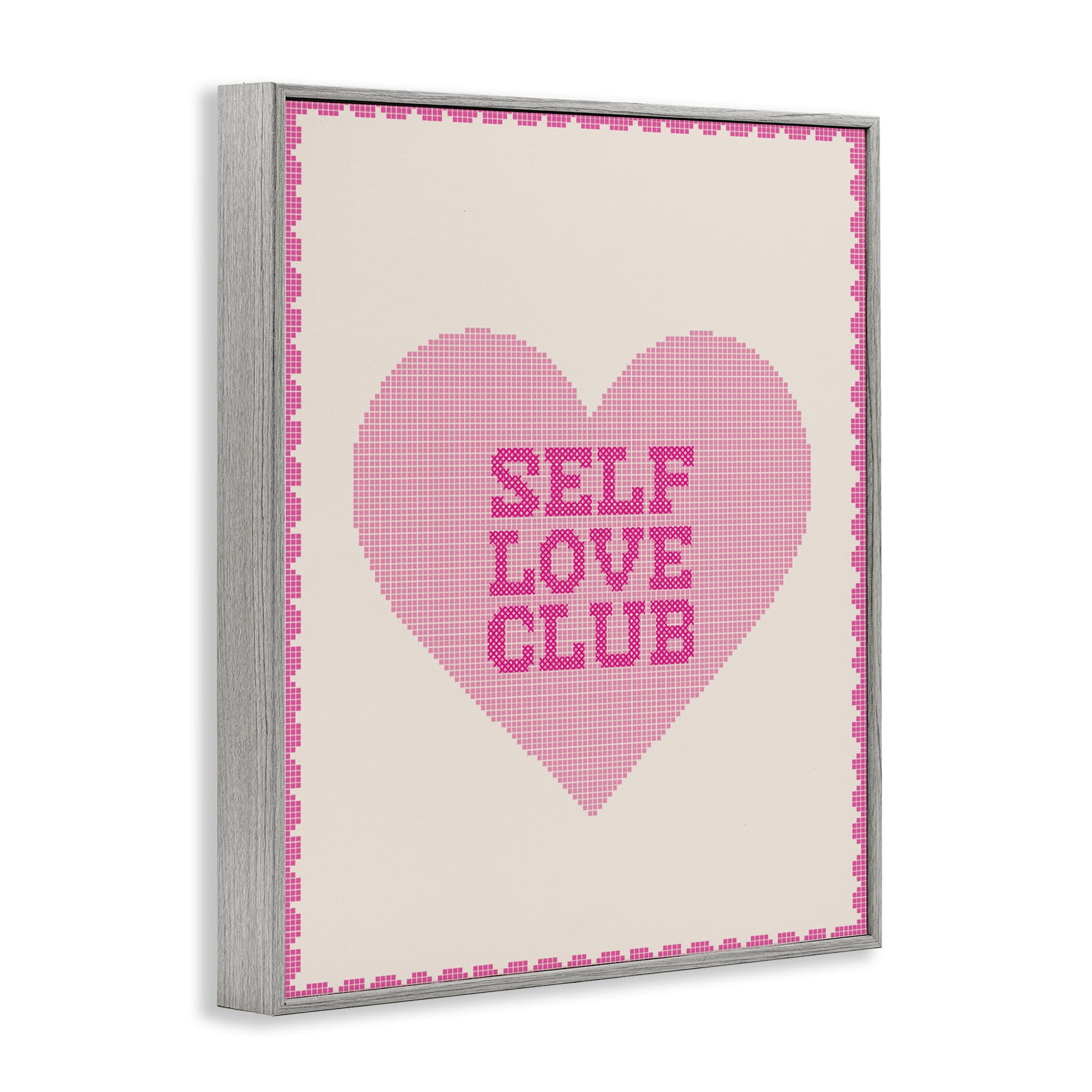 Stupell Industries Self Love Club Pixel Heart Gray Framed Giclee Art, design by Lil' Rue