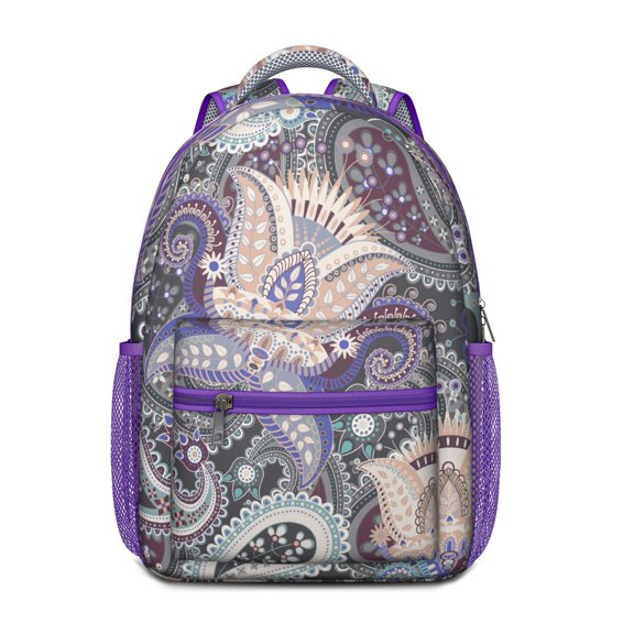 Mandala Inspired Paisley Backpack - Ergonomic Waterproof Bookbag for Teens with Side Bottle Pocket