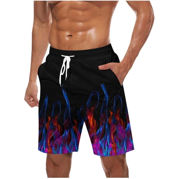 Mens Swimming Trunks, Swim Shorts Men 3D Flame Printed Board Shorts Elastic Waist Swim Trunks with Pockets and Drawstring Holiday Beach Surfing Boardshorts Summer Casual Short Pants