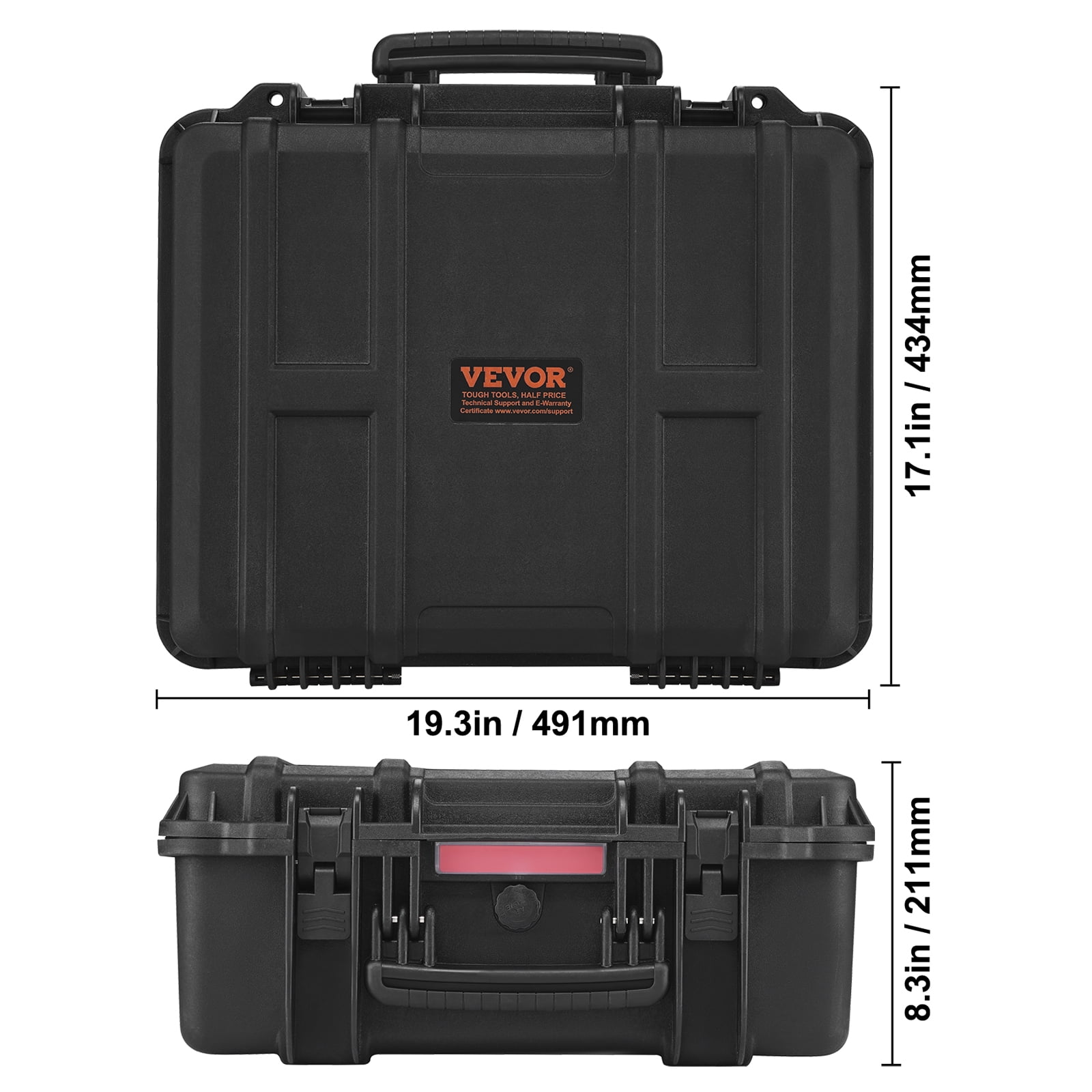 VEVOR Hard Pistol Cases with Pre-cut Lining, Waterproof & Dustproof Hard Gun Case for 6 Pistol, 19.3×17.1×8.3 in Lockable Pistol Case, Black