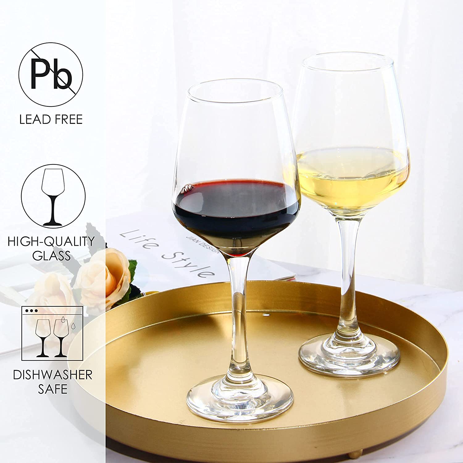 YANGNAY Wine Glasses Set of 8, 12 Oz Classic Red or White Glass with Stem, Perfect for Home, Restaurant Use, Dishwasher Safe