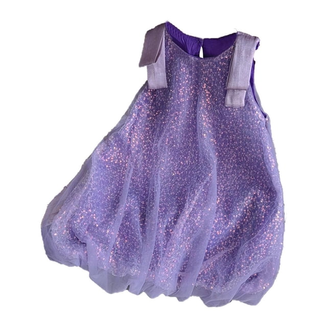 MEZZALL Robe à Paillettes pour Fille, Ligne A, Sans Manches, Robe Scintillante de Fête avec Bordure en U, Jolie Robe d'Été pour Tout-Petit, Violet, 4-5 Ans