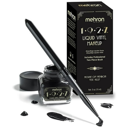 Mehron 1927 Liquid Vinyl Makeup – Long Wearing & Water Resistant Liquid with Professional Two-Piece Brush – Ultra Pigmented High Gloss Eyeliner (.5oz) (Jet