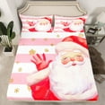 thumbnail image 2 of Homewish Kawaii Santa Claus 3pcs Twin Sheet Sets For Children Teens Adults,Happy Christmas Xmas Twin Fitted Sheet,Geometric Stripes Breathable Flat Sheet,Super Cozy Room Decor, 2 of 7