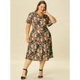 thumbnail image 2 of Unique Bargains Robe Midi Évasée à Manches Courtes pour Femmes Grande Taille, 2 of 6