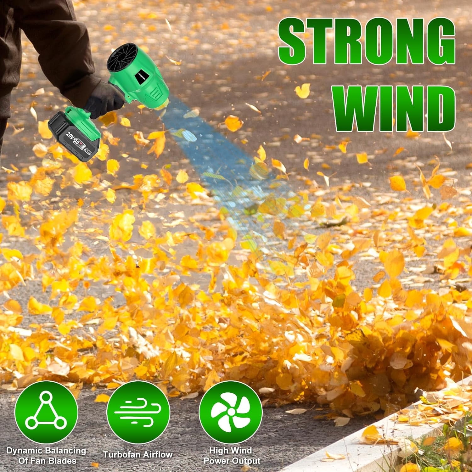 4.0Ah Cordless Leaf Blower, 20000RPM with 2 Batteries, Lightweight Electric Blower for Lawn, Patio, Snow, Car Dryer