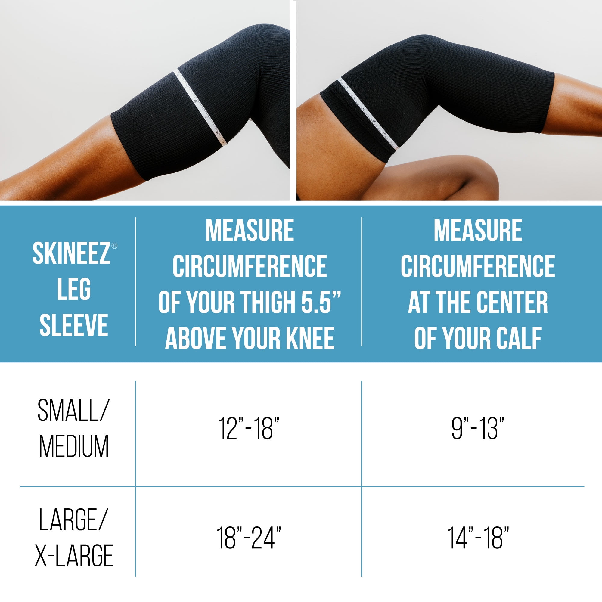 Skineez Hydrating Moderate Compression Leg Sleeve, L-XL, Black
