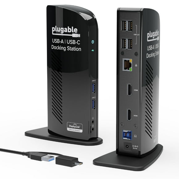Plugable Universal Laptop Docking Station Dual HDMI Monitor for Windows and Mac (Driver Required), USB 3.0 or USB-C, 2X HDMI, Gigabit Ethernet, Audio