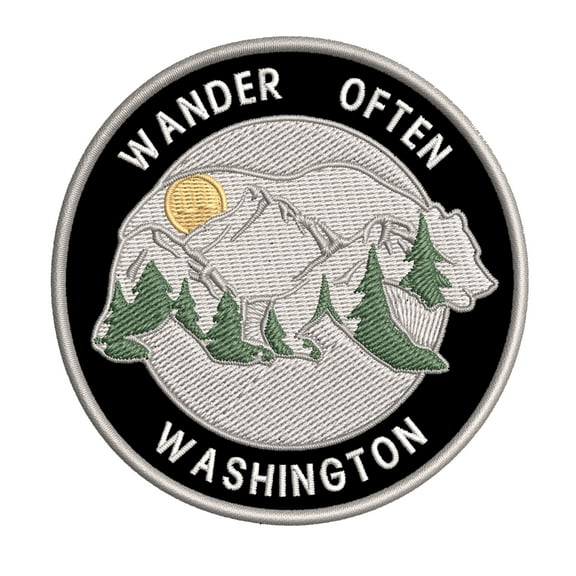 Wander Often! Washington 3.5 Inch Iron Or Sew On Embroidered Fabric Badge Patch Seek Adventure, National Park Iconic Series