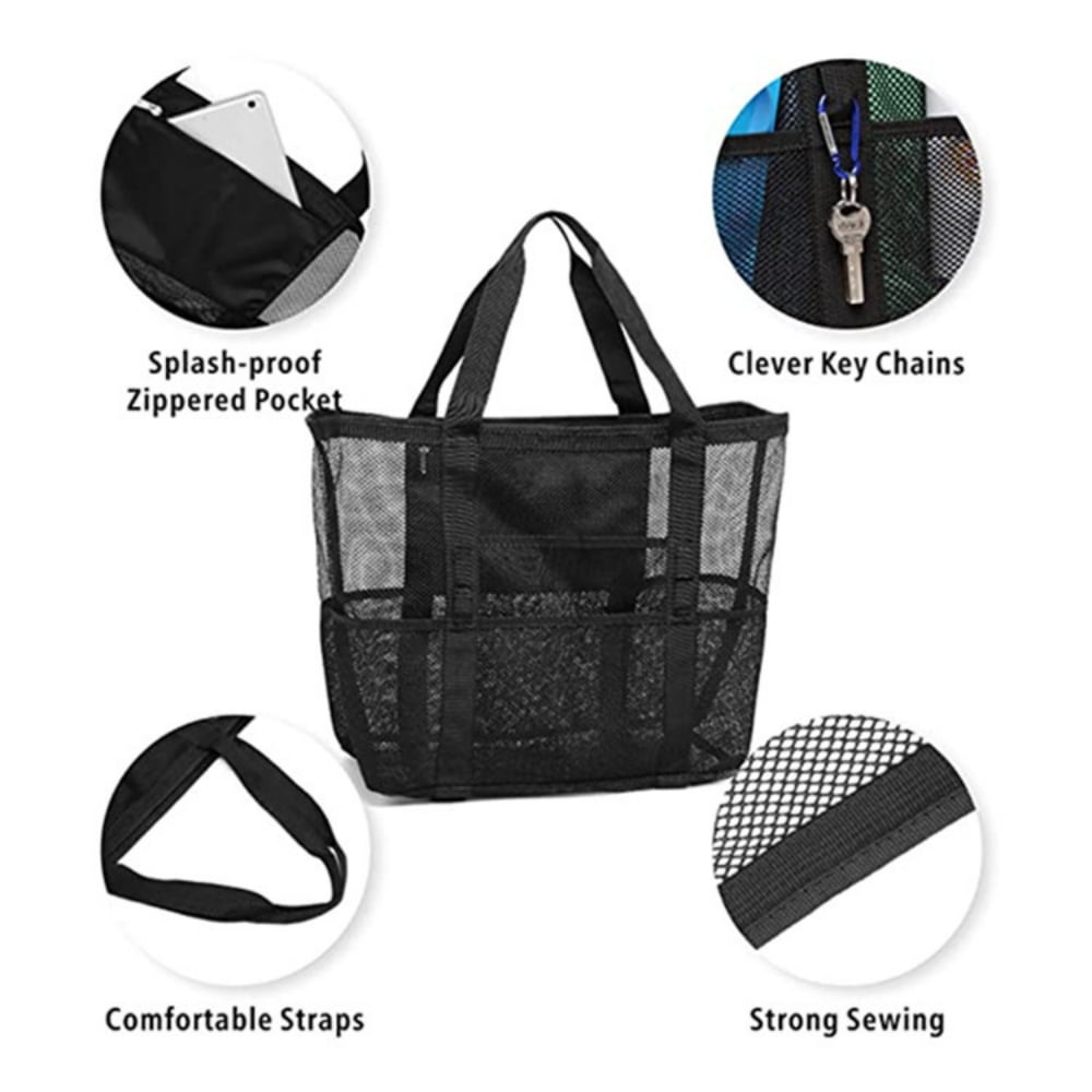 GOTDYA XL Mesh Beach Bags and Totes,Extra Large Beach Bag with Zipper and  Pockets,Oversized Big Beach Duffle Bag for Towels Beach Toys,Ideal for Your  Family Beach/Pool Trip-Black