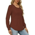 thumbnail image 6 of UJNDER Fashionable Women's Long Sleeve Blouse with a Casual Fold and Low Round Neck Design Tops for Women Elegant Casual Brown S, 6 of 9