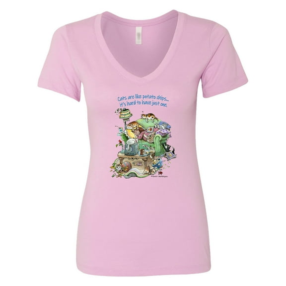 Inktastic Cats Are Like Potato Chips It's Hard to Have Just 1 Women's V-Neck T-Shirt
