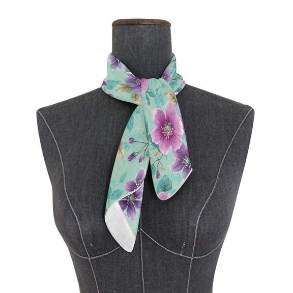Square Scarf 24x24 Inch Teal Purple Floral Print Silky Satin Sun Protection Neck Scarf for Women Multi-Purpose Head Wrap Bandana for Hair Bag Decoration