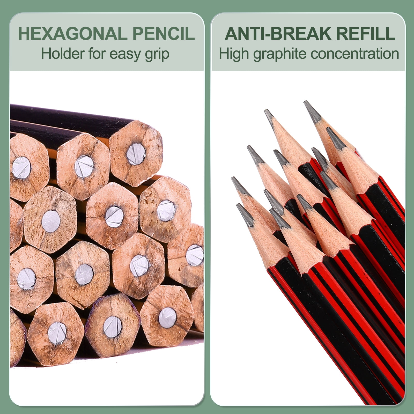 Uxcell Wooden Triangular Pencils, 30 Pcs 2B Pencils Graphite Round Pencils for Classroom Teacher Office Supplies, Red Black