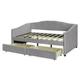 thumbnail image 3 of Twin Size Daybed Frame with Two Storage Drawers, Tufted Upholstered Daybed with Wood Slat Support, Velvet Sofa Bed Frame for Living Room, Bedroom, Guest Room, Gray, 3 of 7