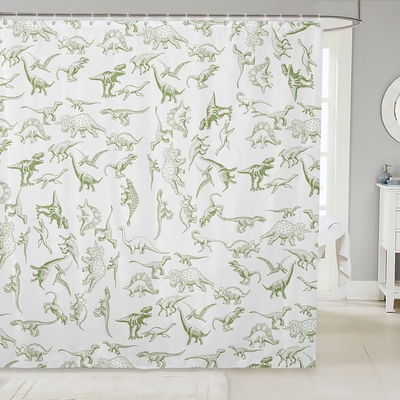 Dinosaur Shower Curtain for Bathroom Decor 3D Digital Print Bath Curtain Jungle Dino Bathroom Accessories Wild Animal Waterproof Polyester Fabric White Green for Stalls Bathtubs 72"x72"