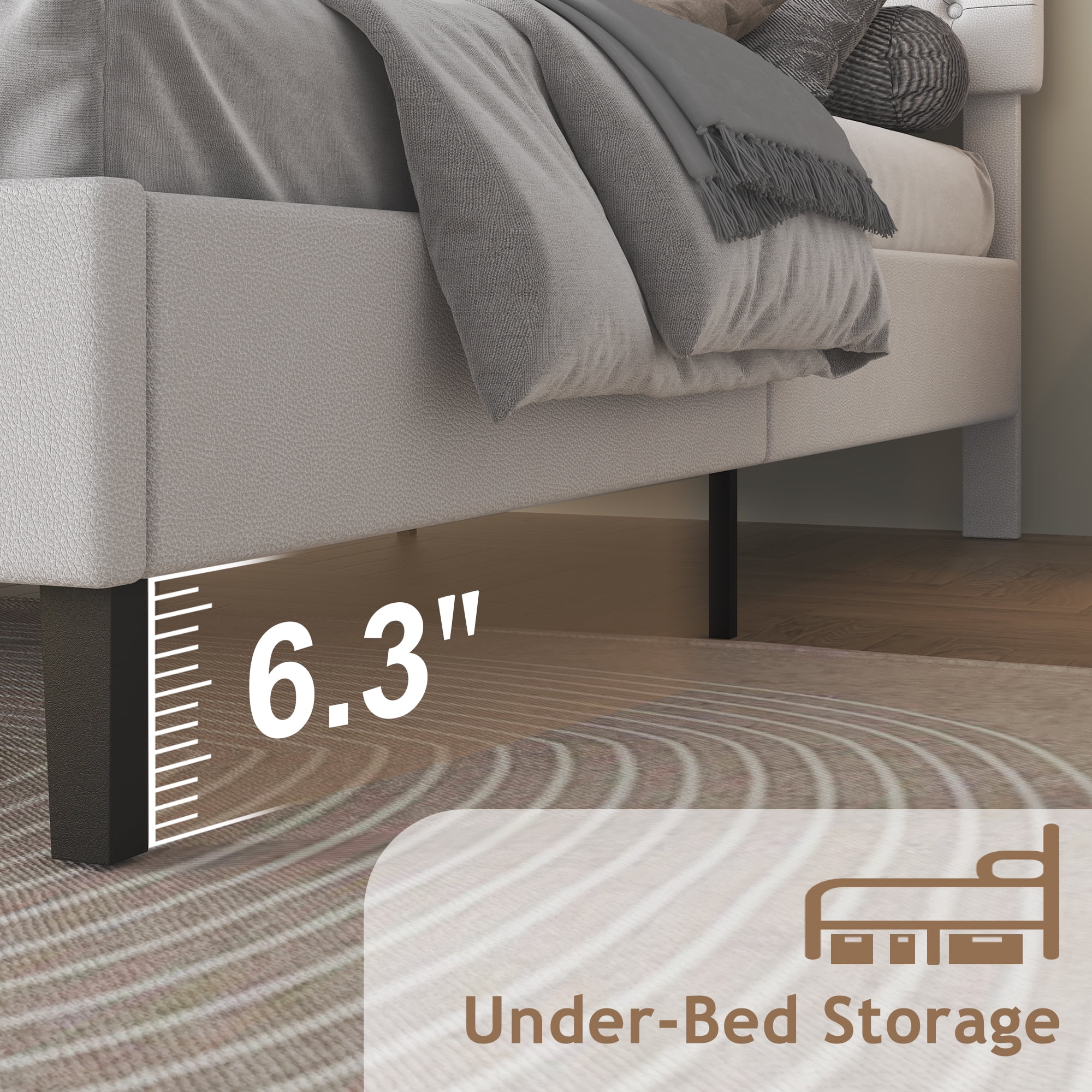 4 EVER WINNER Queen Bed Frame, Queen Upholstered Platform Bed with Button Tufted Headboard, White Queen Bed Frame, White