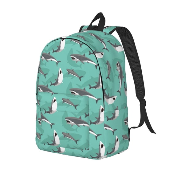 Ratiio Great White Shark Print Canvas Backpack for Women & Men Retro Aesthetic Rucksack Basic Backpack for High School/College Students Travel Laptop Bag