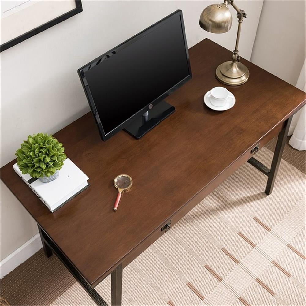 Pemberly Row Wood Computer Desk in Walnut and Foundry Bronze