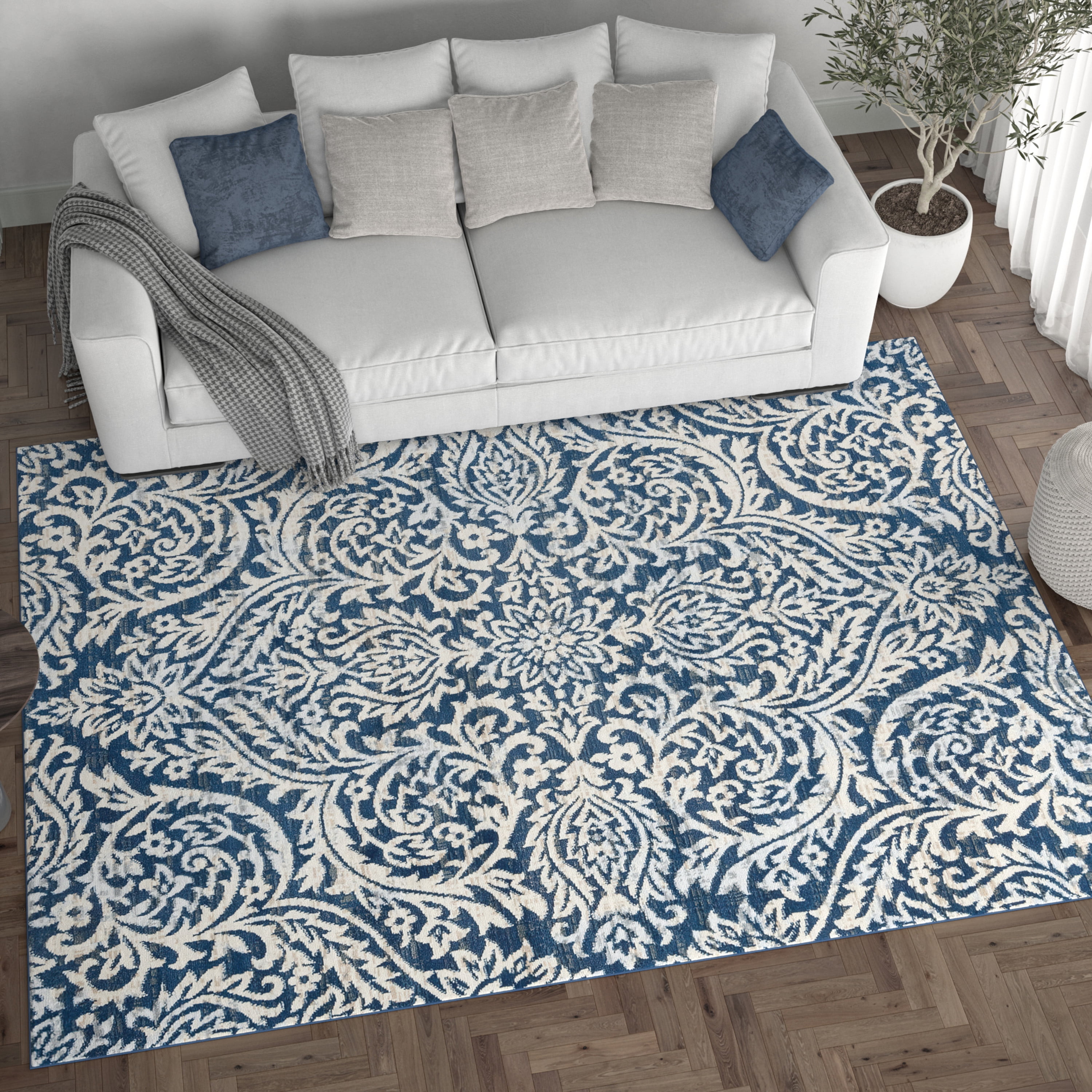 Madison Traditional 5' x 7' Dark Blue Polypropylene Indoor Area Rug