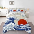 thumbnail image 2 of Manfei Tokyo Sea Waves Queen Comforter Set, Cartoon White Crane Animal Bedding Comforter Set, Japanese Style Sun Bedding Set, Super Cozy Room Decor, 3-Piece, 2 of 8
