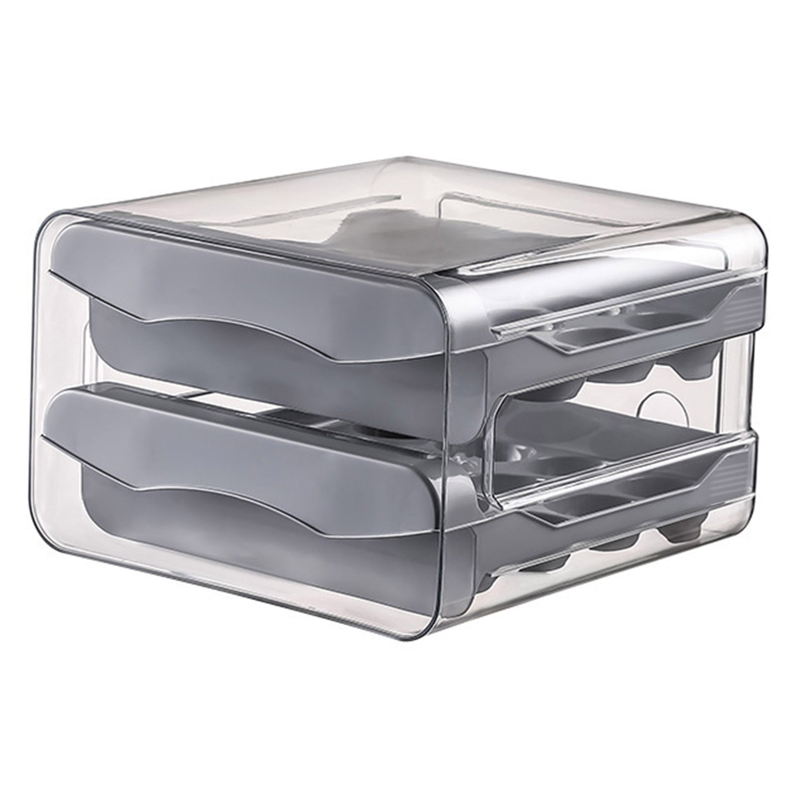 sunsanly Egg Storage Box Double Layers Transparent Visible 32 Grids Large Capacity Food Grade Pull Out Drawer Type Stable Stackable Kitchen Fridge Egg Container