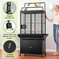 thumbnail image 4 of Gaderth 71" H Rolling Bird Cage, Parakeet Cage with Play Top, Large Rolling Birdcage with Top Stand & Storage Cabinet, Wood Parakeet Cage for Macaw Parrot Cockatiel Budgie, 4 of 7
