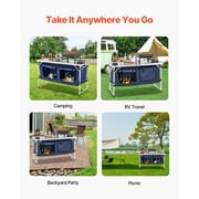 Acpouw 4 ft Folding Camping Table with Storage, Camping Kitchen Station, Aluminum Portable Folding Table Camp Cook Desk with Storage Organizer and 2 Adjustable feet, White
